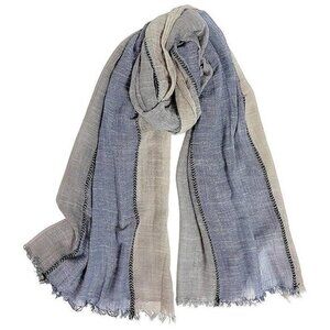 Men Long Neck Wraps Shawl Blue Grey